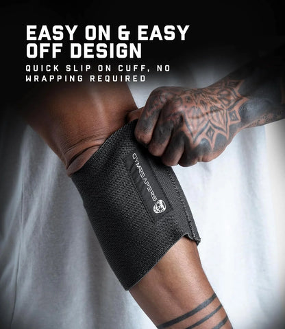 Gymreapers Elbow Compression Cuff for Weightlifting, Powerlifting – Support & Relief for Tendonitis, Stability, Tennis Elbow, Strength Training & Injury Recovery (Black, 9")