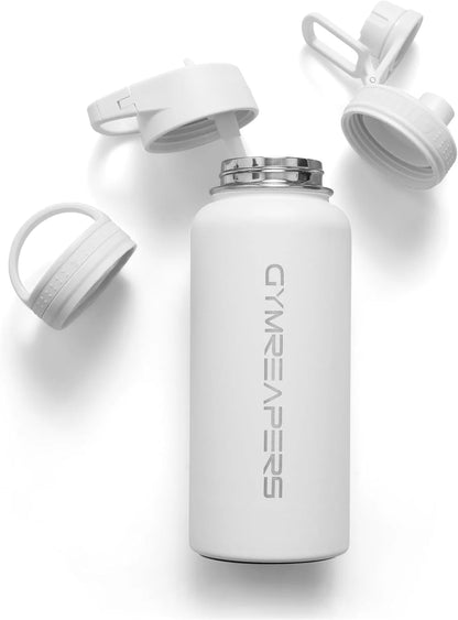 Gymreapers Insulated Water Bottle with Straw - 32 OZ Stainless Steel Water Bottles - BPA Free Metal Double Wall Vacuum Cold Hot Leakfree Flask Jug For Travel, Sports, Gym, School & Workout
