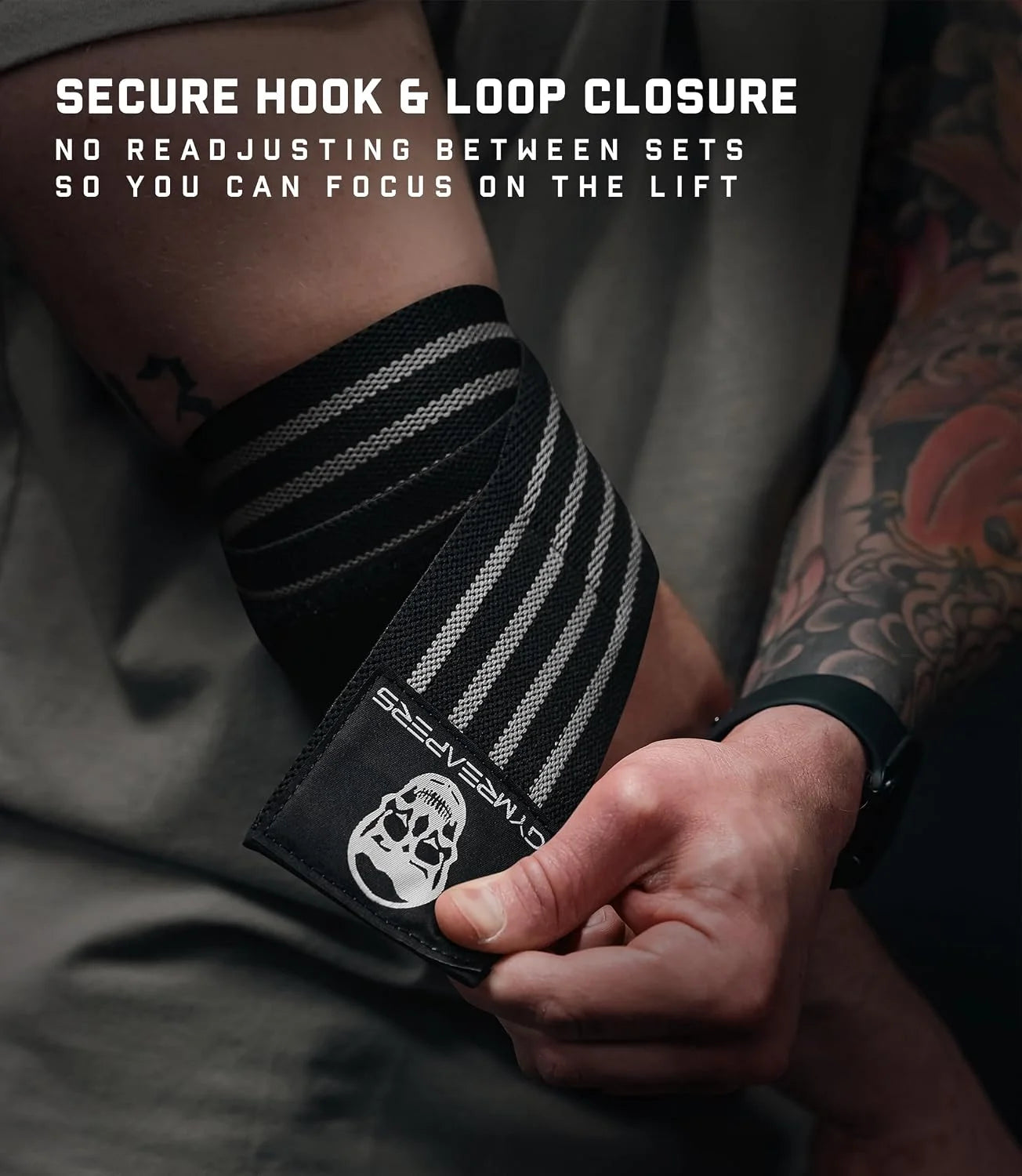 Gymreapers Weightlifting Elbow Wraps (1 Pair) - Flexible 40'' Elbow Compression Strap & Joint Support Brace - for Bench Press, Powerlifting, and Pressing