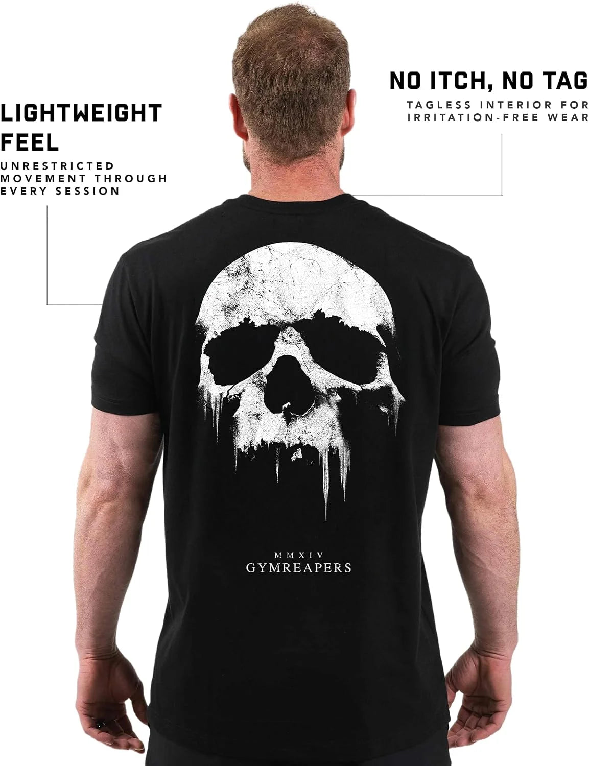 Gymreapers Skull Moisture Wicking T-Shirts for Men - Short Sleeve Workout Gym Shirts - Running Athletic Tees & Dry Fit Tshirt