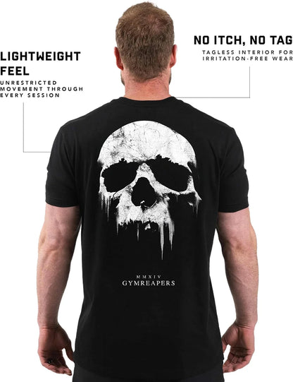 Gymreapers Skull Moisture Wicking T-Shirts for Men - Short Sleeve Workout Gym Shirts - Running Athletic Tees & Dry Fit Tshirt