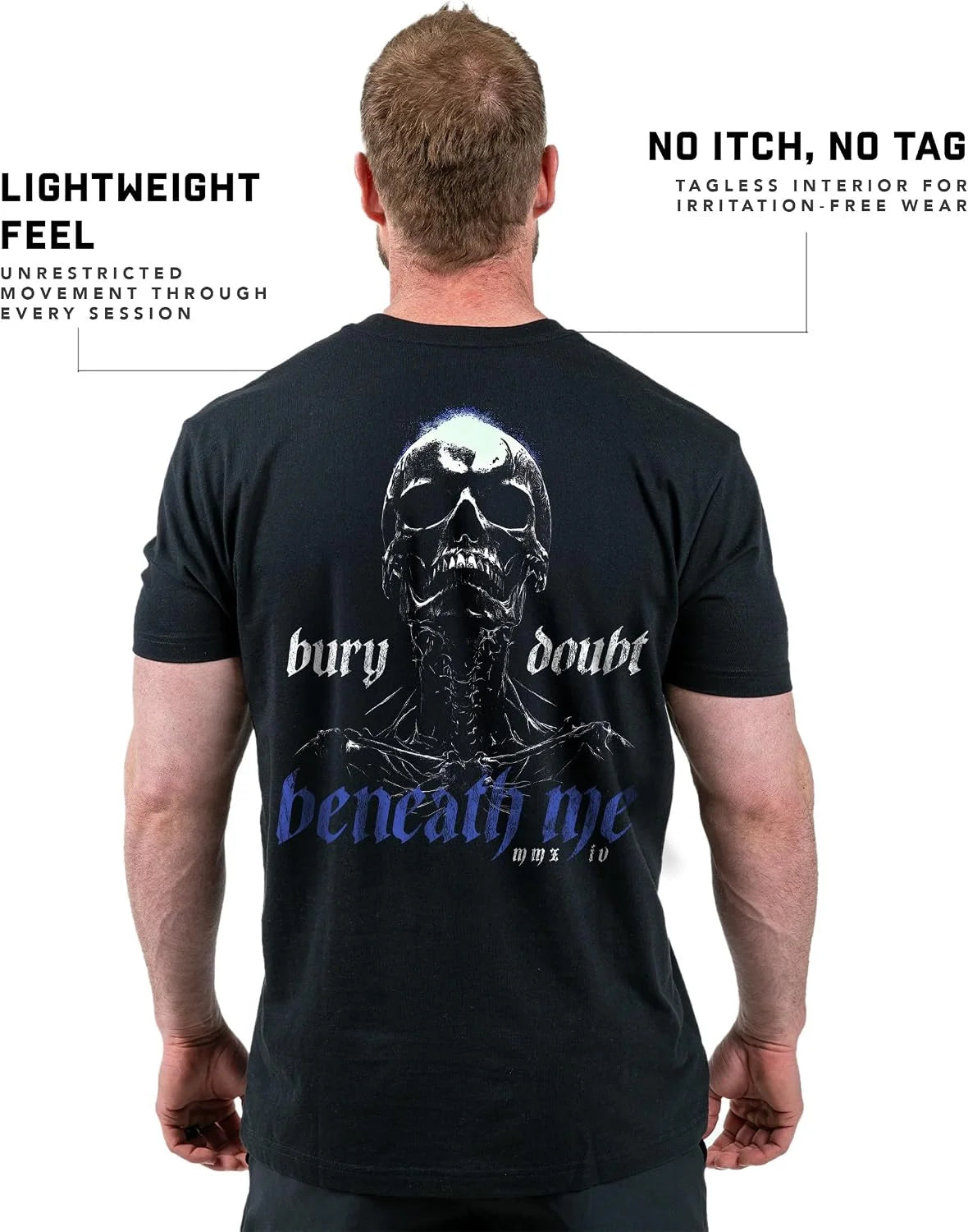 Gymreapers Skull Moisture Wicking T-Shirts for Men - Short Sleeve Workout Gym Shirts - Running Athletic Tees & Dry Fit Tshirt