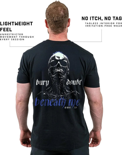 Gymreapers Skull Moisture Wicking T-Shirts for Men - Short Sleeve Workout Gym Shirts - Running Athletic Tees & Dry Fit Tshirt