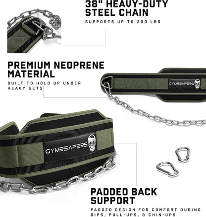 Gymreapers Dip Belt With Chain For Weightlifting, Pull Ups, Dips - Heavy Duty Steel Chain For Added Weight Training