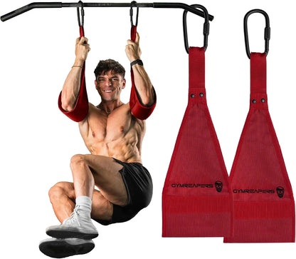 Gymreapers Hanging Ab Straps for Pull-Up Bar - Hang Bar Assist Strap & Strength Workout Equipment, Padded Adjustable Arm Supports with 2 Steel Carabiners for Leg Raises, Abdominal & Core Training