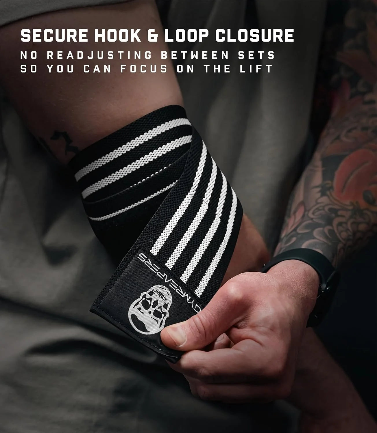 Gymreapers Weightlifting Elbow Wraps (1 Pair) - Flexible 40'' Elbow Compression Strap & Joint Support Brace - for Bench Press, Powerlifting, and Pressing