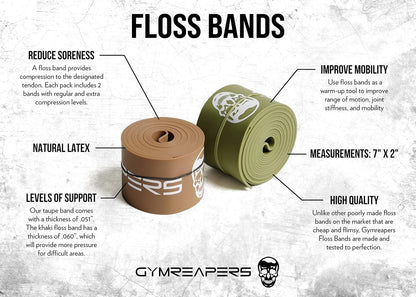 Floss Muscle Bands for Recovery & Flossing Sore Muscles and Increasing Mobility - Compression Stretch Band Pair with Carrying Case