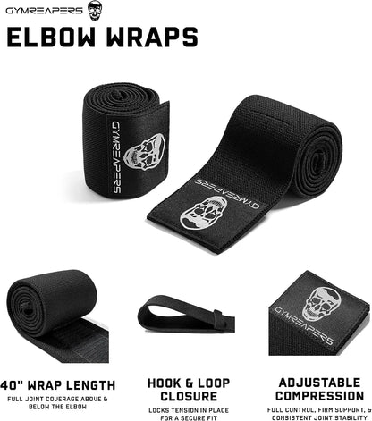 Gymreapers Weightlifting Elbow Wraps (1 Pair) - Flexible 40'' Elbow Compression Strap & Joint Support Brace - for Bench Press, Powerlifting, and Pressing