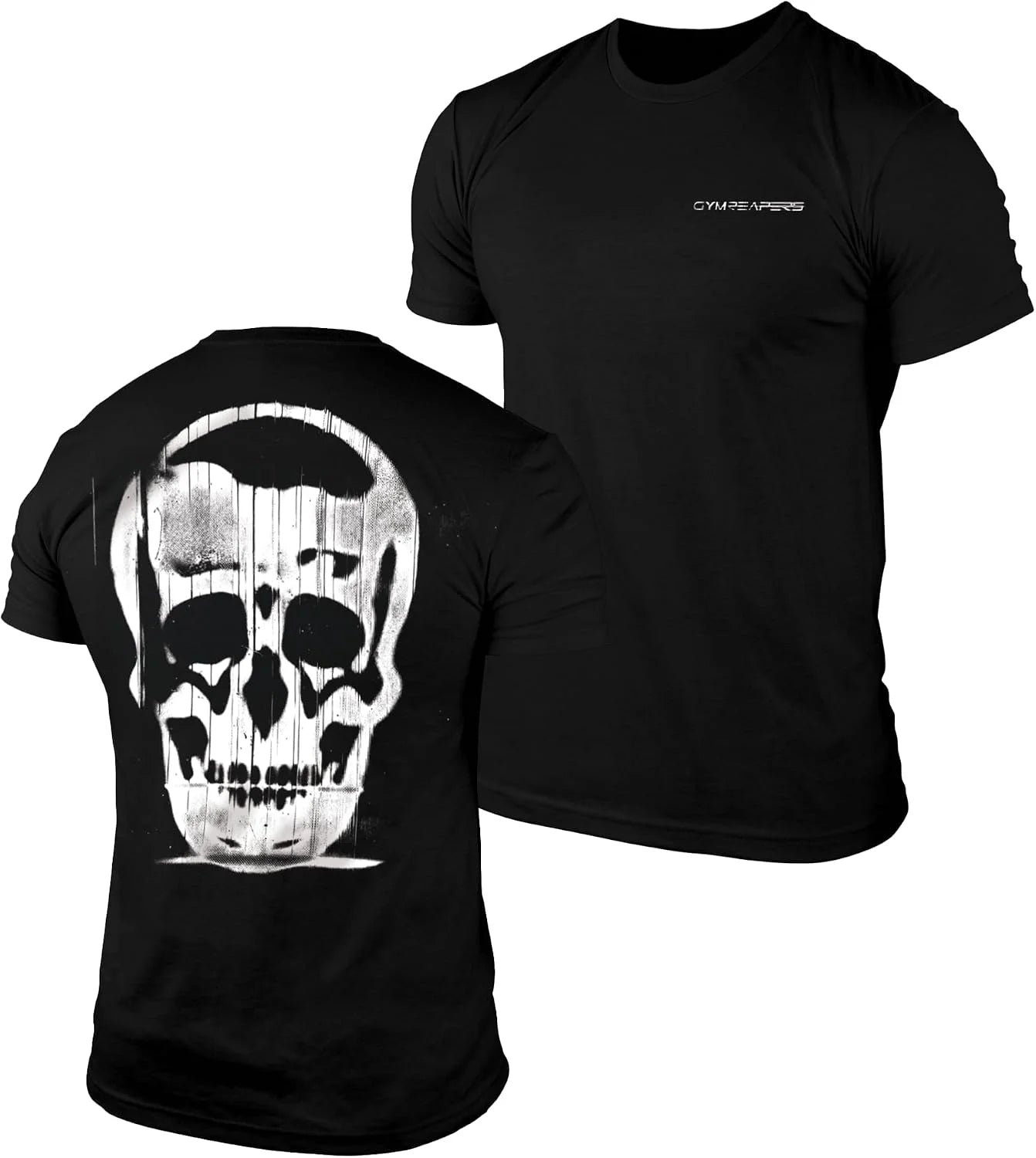 Gymreapers Skull Moisture Wicking T-Shirts for Men - Short Sleeve Workout Gym Shirts - Running Athletic Tees & Dry Fit Tshirt
