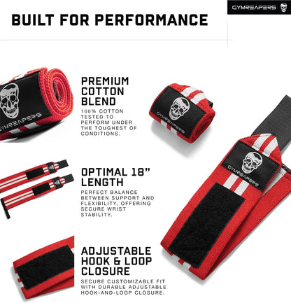 Gymreapers Weightlifting Wrist Wraps (IPF Approved) Professional Quality Wrist Support with Heavy Duty Thumb Loop - Best Wrap for Powerlifting Competition, Strength Training, Bodybuilding