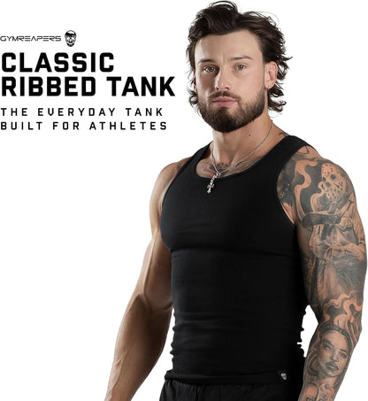 Gymreapers Mens Tank Tops Ribbed Sleeveless Undershirts - Cotton Fit Compression Tank for Gym, Workout & Training - Pack of 3