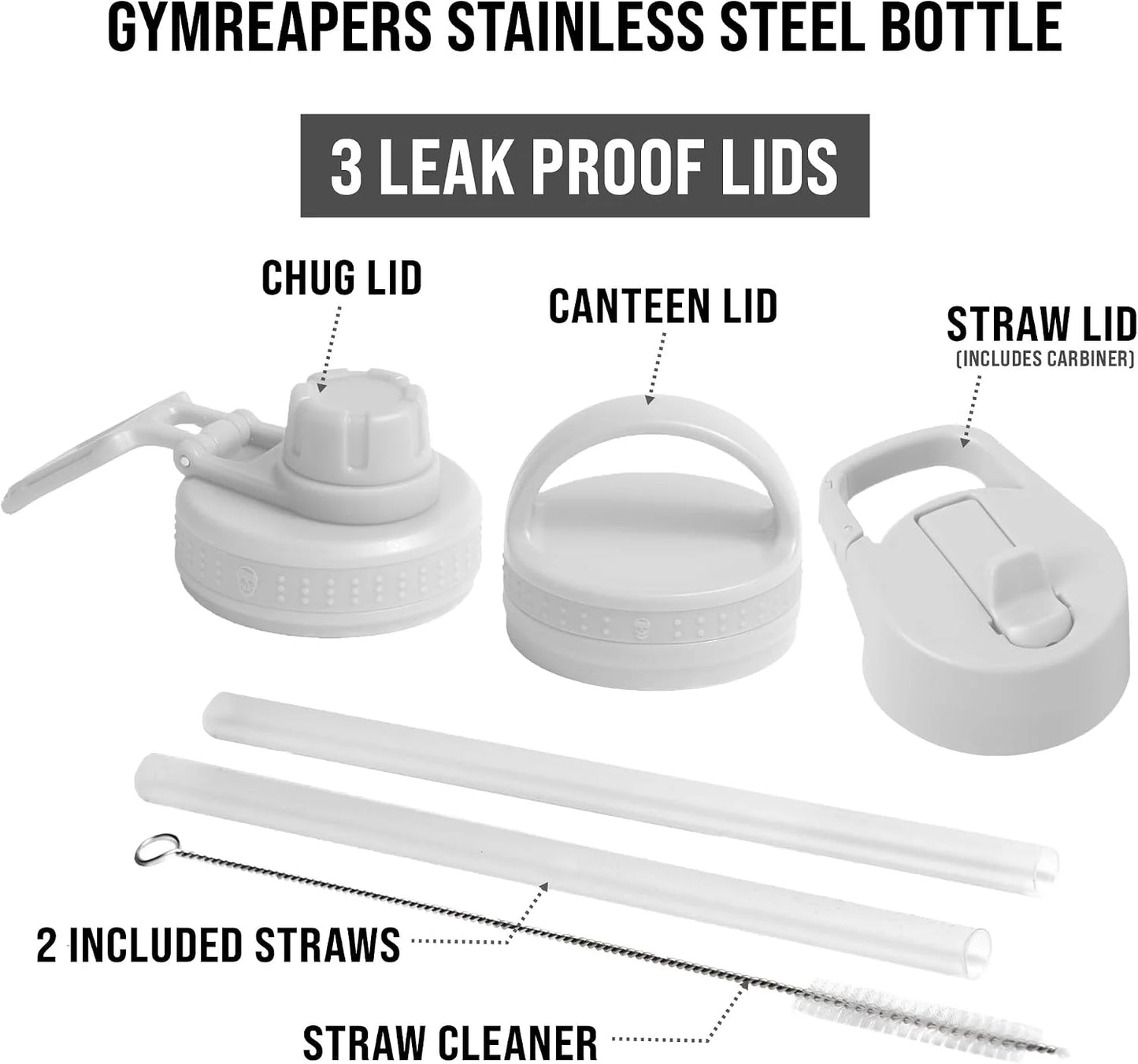Gymreapers Insulated Water Bottle with Straw - 32 OZ Stainless Steel Water Bottles - BPA Free Metal Double Wall Vacuum Cold Hot Leakfree Flask Jug For Travel, Sports, Gym, School & Workout
