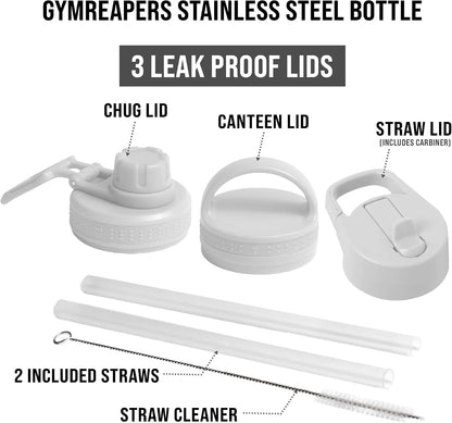 Gymreapers Insulated Water Bottle with Straw - 32 OZ Stainless Steel Water Bottles - BPA Free Metal Double Wall Vacuum Cold Hot Leakfree Flask Jug For Travel, Sports, Gym, School & Workout
