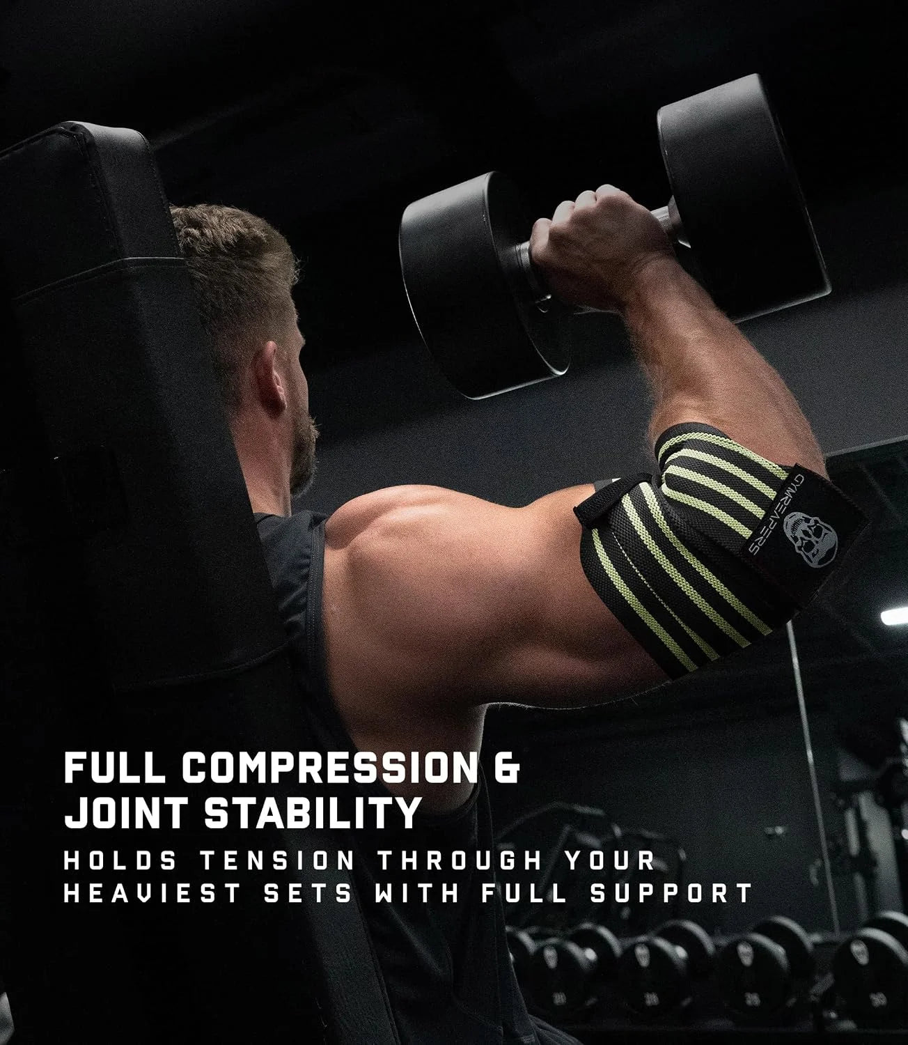 Gymreapers Weightlifting Elbow Wraps (1 Pair) - Flexible 40'' Elbow Compression Strap & Joint Support Brace - for Bench Press, Powerlifting, and Pressing