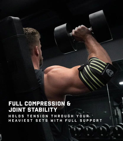 Gymreapers Weightlifting Elbow Wraps (1 Pair) - Flexible 40'' Elbow Compression Strap & Joint Support Brace - for Bench Press, Powerlifting, and Pressing