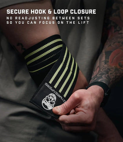 Gymreapers Weightlifting Elbow Wraps (1 Pair) - Flexible 40'' Elbow Compression Strap & Joint Support Brace - for Bench Press, Powerlifting, and Pressing