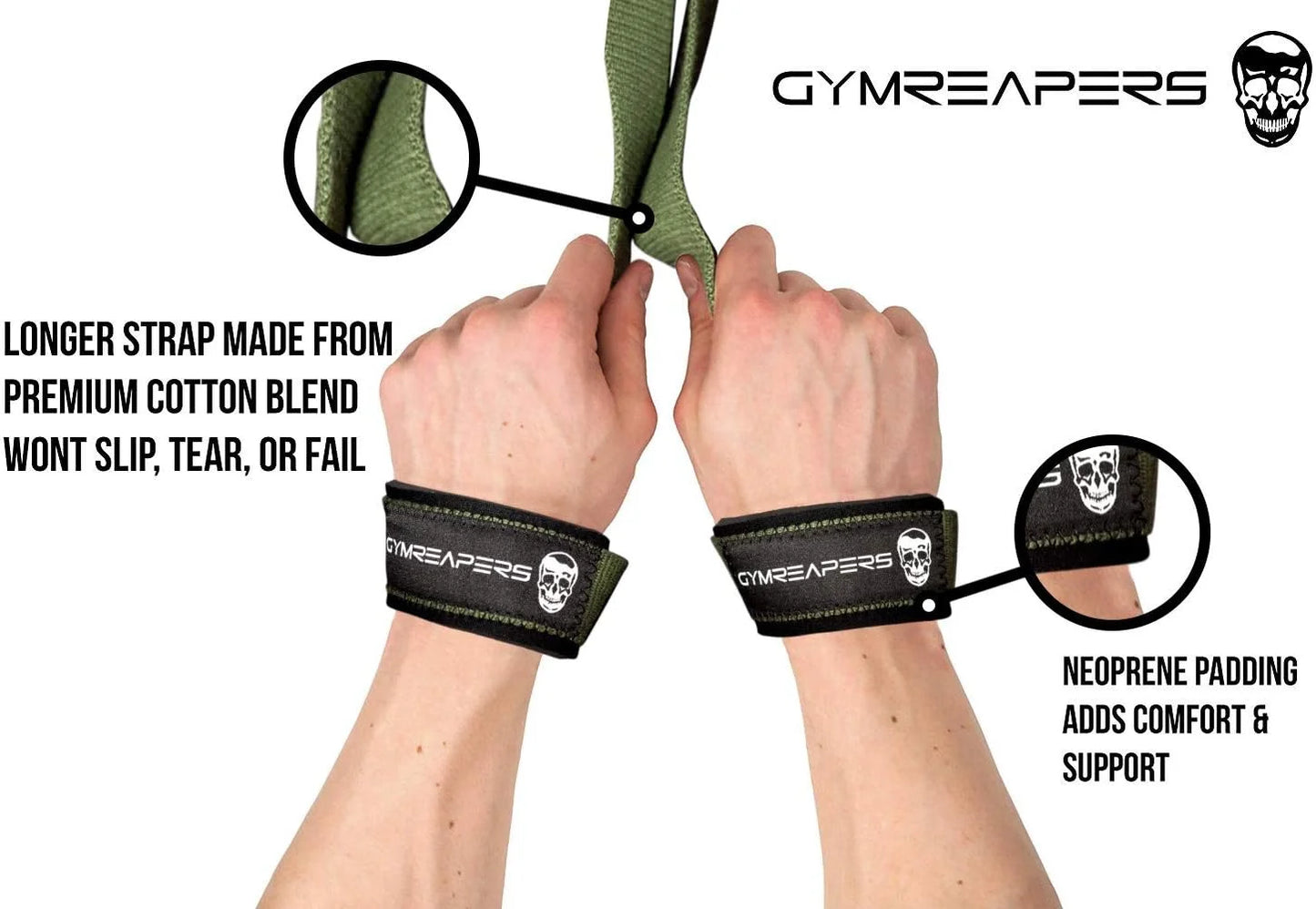 Gymreapers Lifting Wrist Straps for Weightlifting, Bodybuilding, Powerlifting, Strength Training, & Deadlifts - Padded Neoprene with 18" Cotton