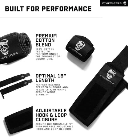Gymreapers Weightlifting Wrist Wraps (IPF Approved) Professional Quality Wrist Support with Heavy Duty Thumb Loop - Best Wrap for Powerlifting Competition, Strength Training, Bodybuilding