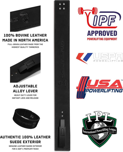 Gymreapers 10MM Lever Weightlifting Belt Leather Adjustable Heavy Duty Buckle Belt, IPF Approved for Powerlifting, Weightlifting, and Strength Training