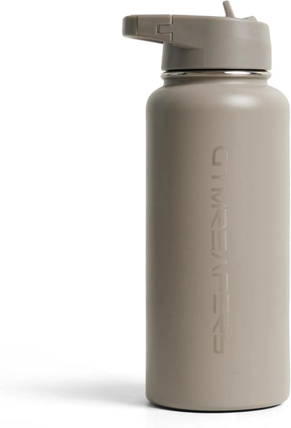 Gymreapers Insulated Water Bottle with Straw - 32 OZ Stainless Steel Water Bottles - BPA Free Metal Double Wall Vacuum Cold Hot Leakfree Flask Jug For Travel, Sports, Gym, School & Workout