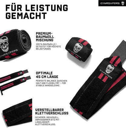 Gymreapers Weightlifting Wrist Wraps (IPF Approved) Professional Quality Wrist Support with Heavy Duty Thumb Loop - Best Wrap for Powerlifting Competition, Strength Training, Bodybuilding