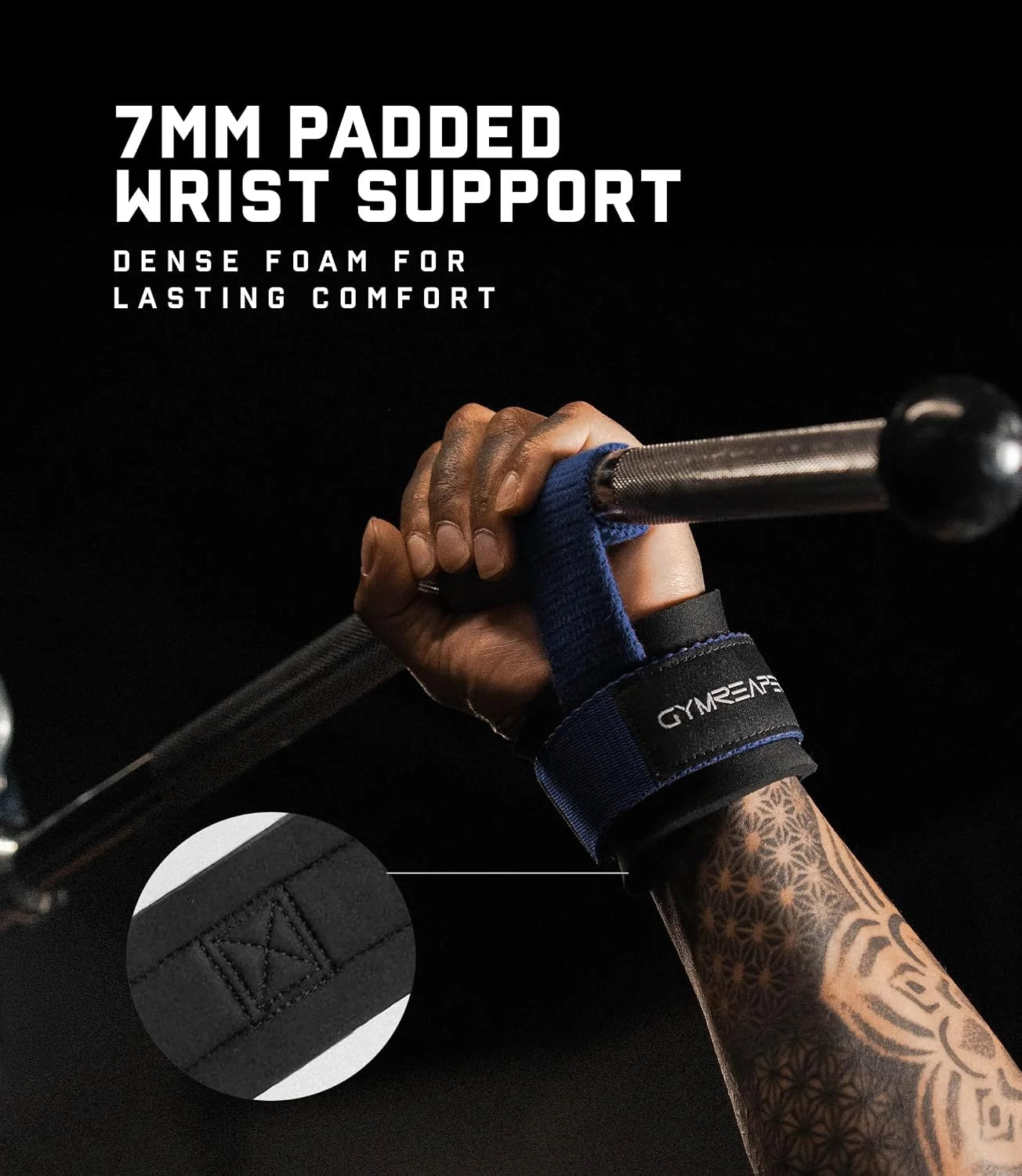Gymreapers Weight Lifting Straps With Dowel - Wrist Straps for Weightlifting - Workout Deadlift Wrist Weights - Reinforced Stitching & Padded Fit Gym Accessories for Strength & Gym Hand Grip