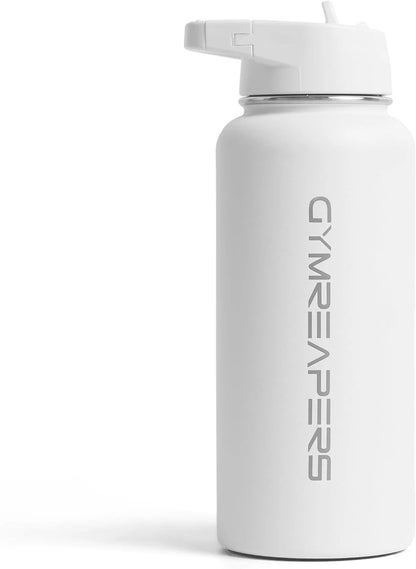 Gymreapers Insulated Water Bottle with Straw - 32 OZ Stainless Steel Water Bottles - BPA Free Metal Double Wall Vacuum Cold Hot Leakfree Flask Jug For Travel, Sports, Gym, School & Workout