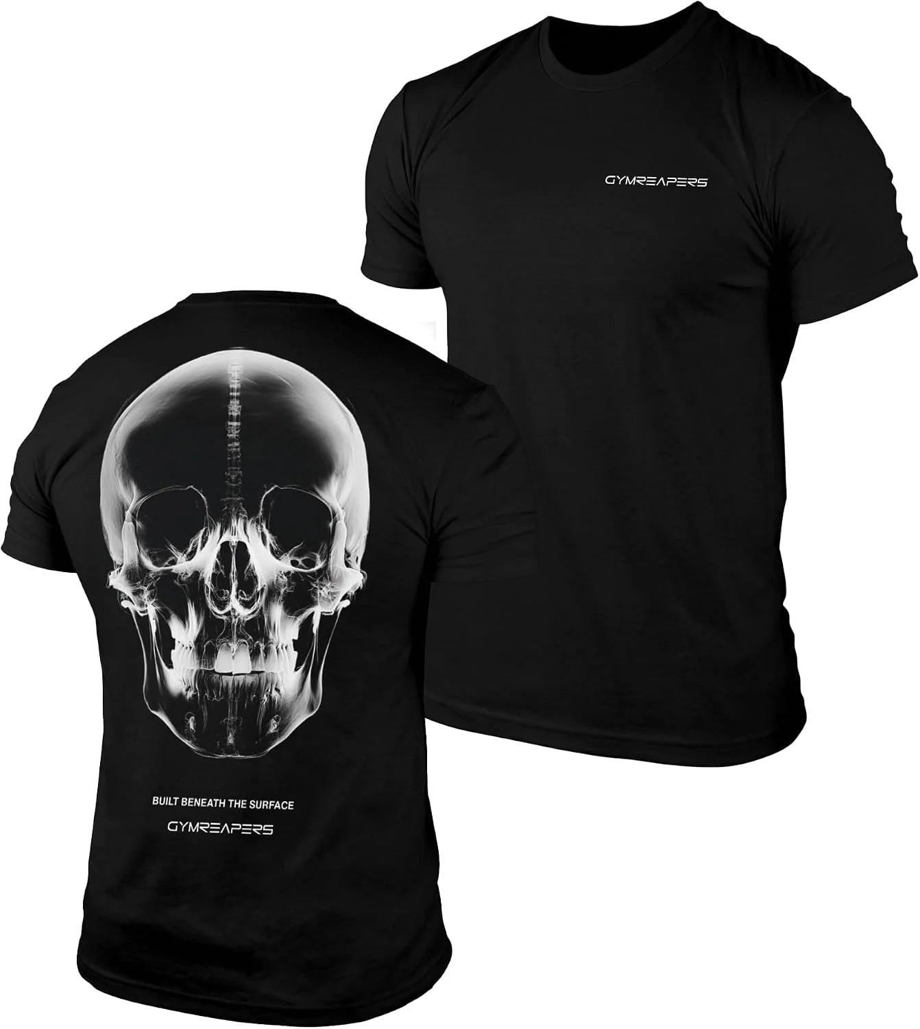 Gymreapers Skull Moisture Wicking T-Shirts for Men - Short Sleeve Workout Gym Shirts - Running Athletic Tees & Dry Fit Tshirt
