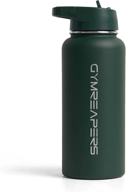 Gymreapers Insulated Water Bottle with Straw - 32 OZ Stainless Steel Water Bottles - BPA Free Metal Double Wall Vacuum Cold Hot Leakfree Flask Jug For Travel, Sports, Gym, School & Workout