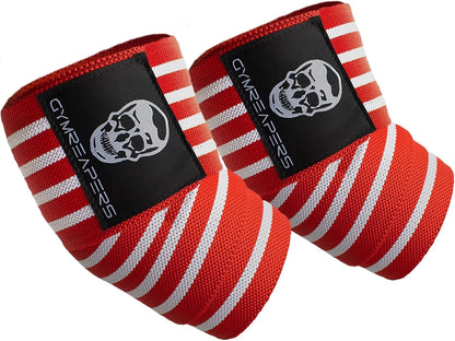 Gymreapers Weightlifting Elbow Wraps (1 Pair) - Flexible 40'' Elbow Compression Strap & Joint Support Brace - for Bench Press, Powerlifting, and Pressing