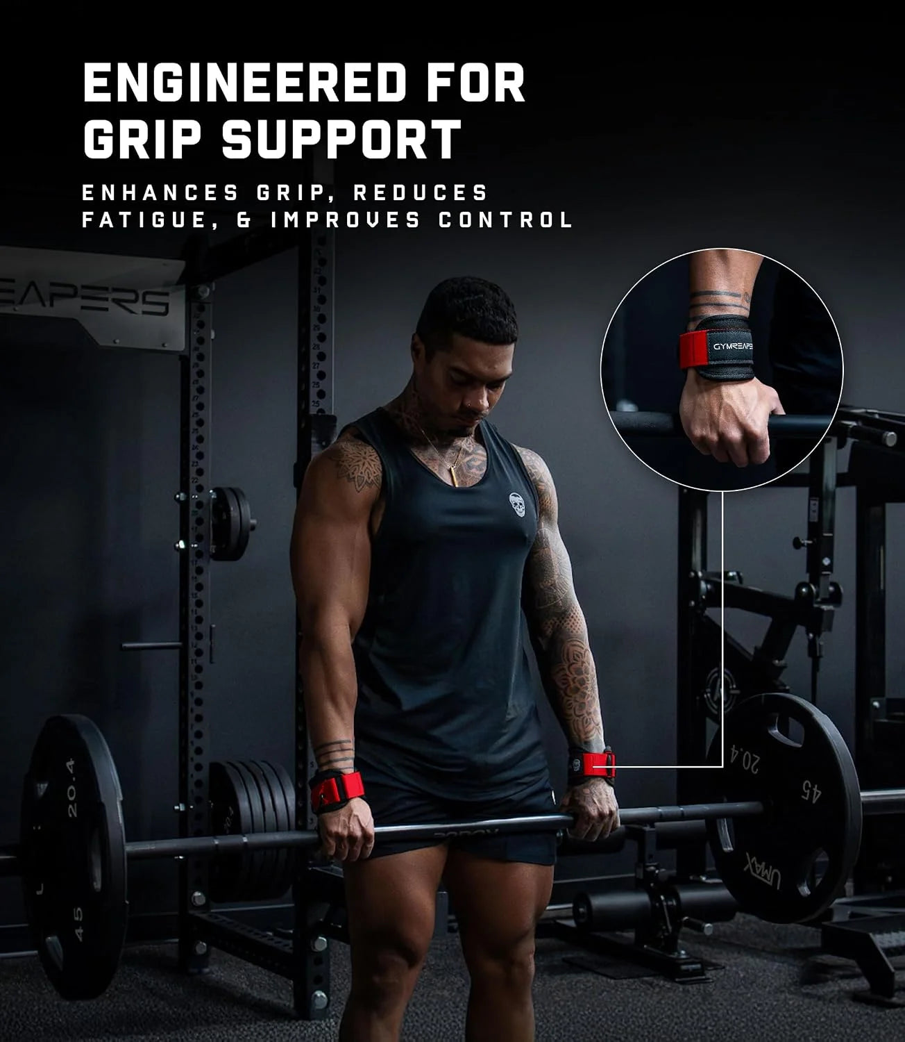 Gymreapers GripLink Lifting Straps – Heavy Duty D-Ring Weight Lifting Wrist Straps with Anti-Slip Silicone Grip Beads, Adjustable Support for Deadlifts, Powerlifting, Cable Machines & Gym Training