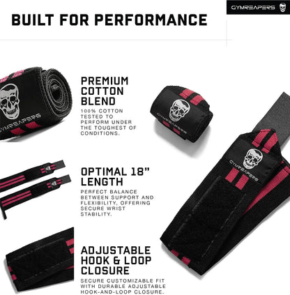 Gymreapers Weightlifting Wrist Wraps (IPF Approved) Professional Quality Wrist Support with Heavy Duty Thumb Loop - Best Wrap for Powerlifting Competition, Strength Training, Bodybuilding