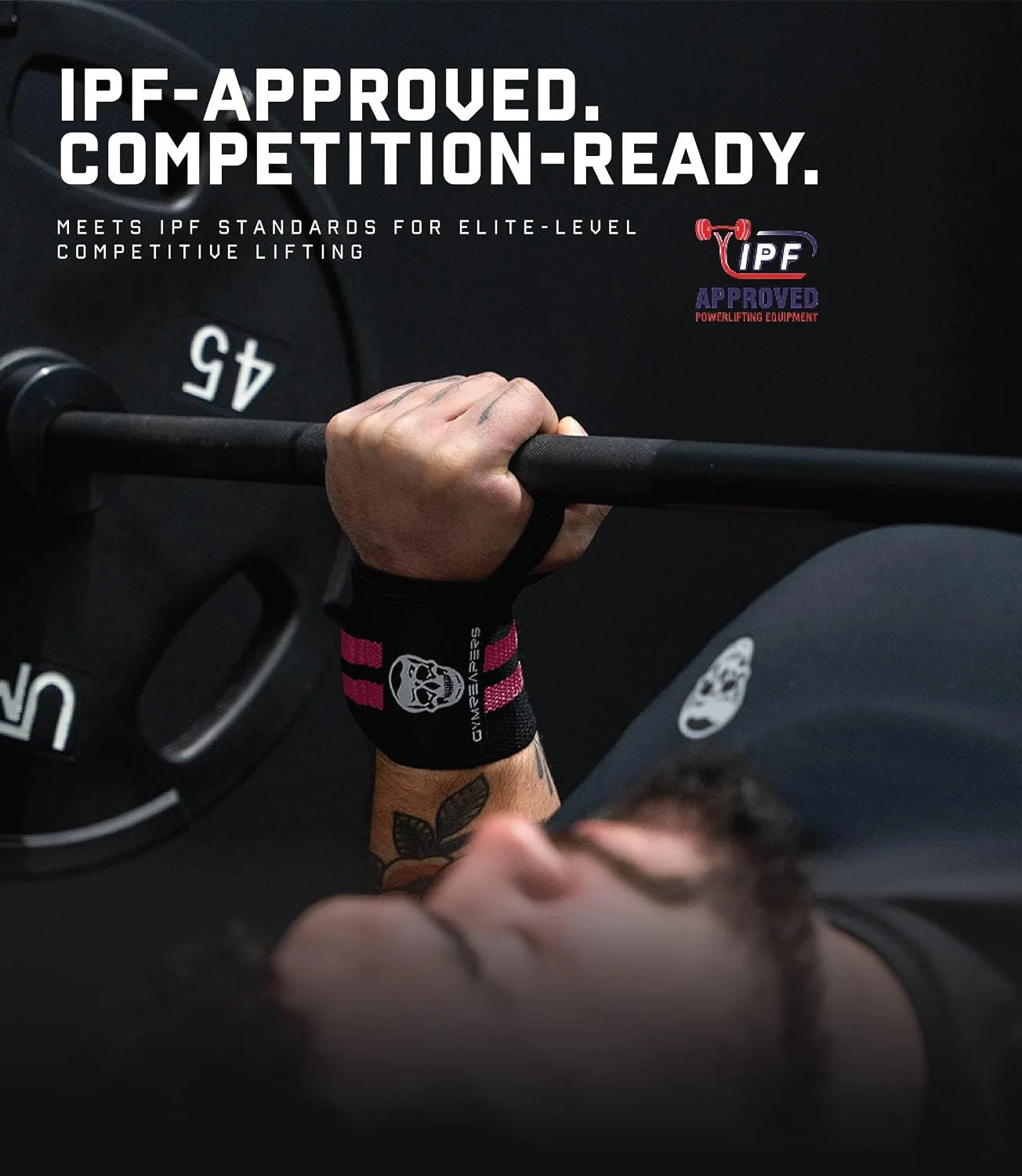 Gymreapers Weightlifting Wrist Wraps (IPF Approved) Professional Quality Wrist Support with Heavy Duty Thumb Loop - Best Wrap for Powerlifting Competition, Strength Training, Bodybuilding