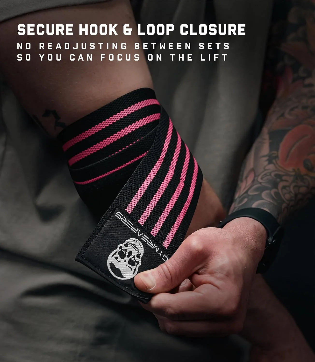 Gymreapers Weightlifting Elbow Wraps (1 Pair) - Flexible 40'' Elbow Compression Strap & Joint Support Brace - for Bench Press, Powerlifting, and Pressing