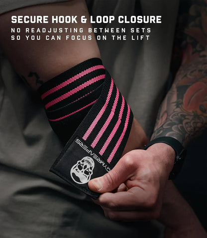 Gymreapers Weightlifting Elbow Wraps (1 Pair) - Flexible 40'' Elbow Compression Strap & Joint Support Brace - for Bench Press, Powerlifting, and Pressing