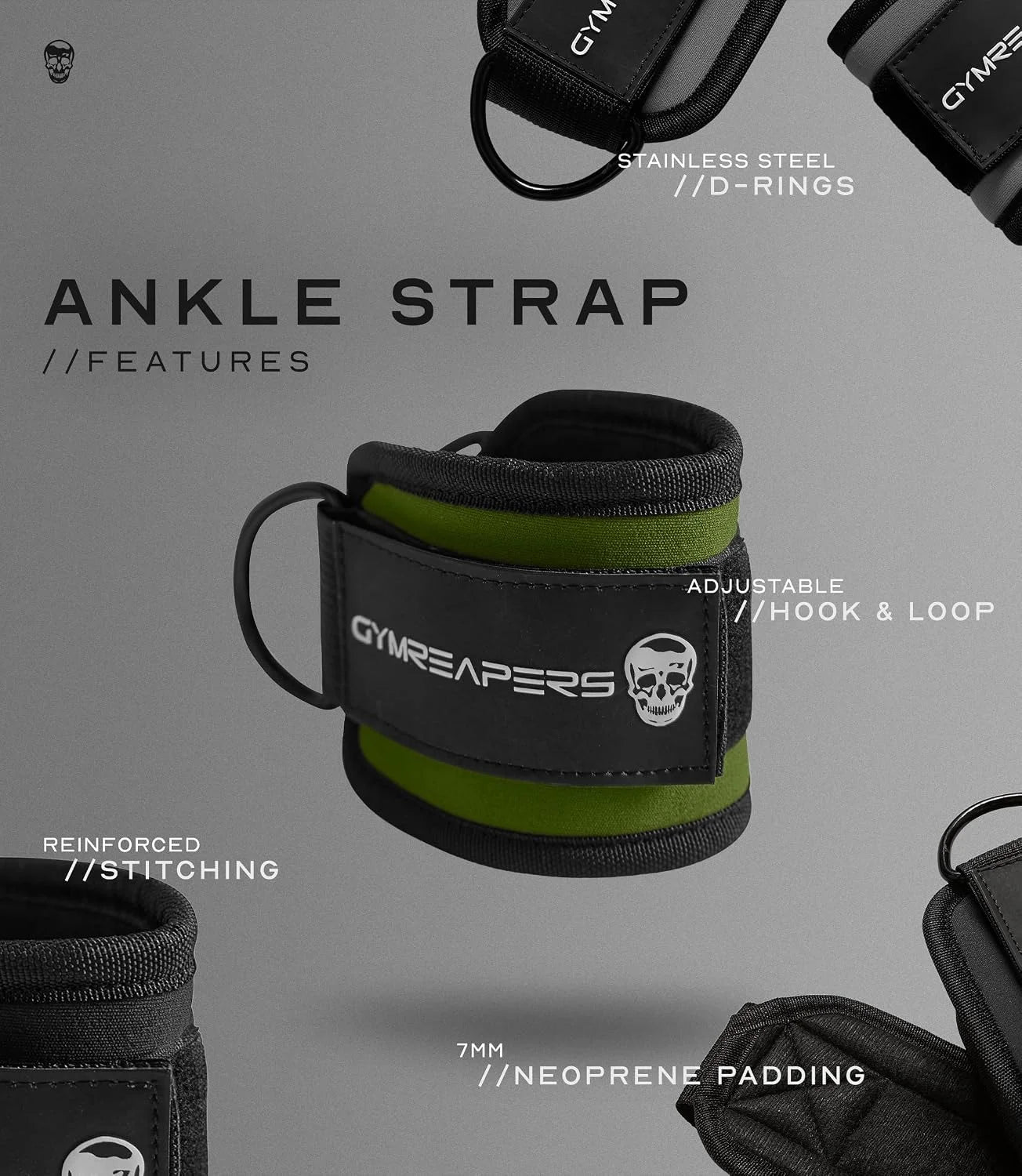 Gymreapers Ankle Straps For Cable Machine Kickbacks, Glute Workouts, Lower Body Exercises - Adjustable Leg Straps with Neoprene Padding