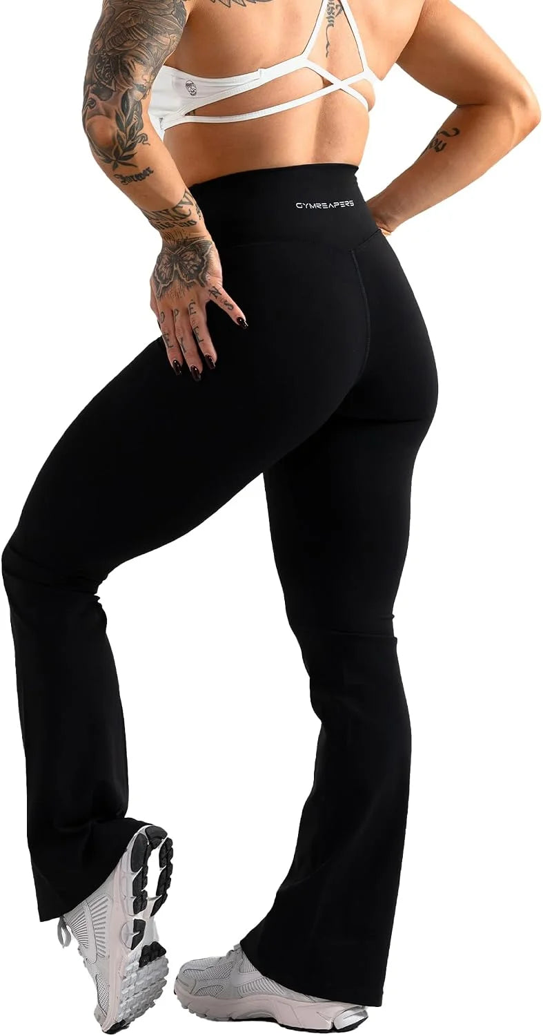 Gymreapers High Waisted Flare Leggings for Women Stretchy Workout Bootcut Gym Leggings - Tummy Control Wide Leg Yoga Pants