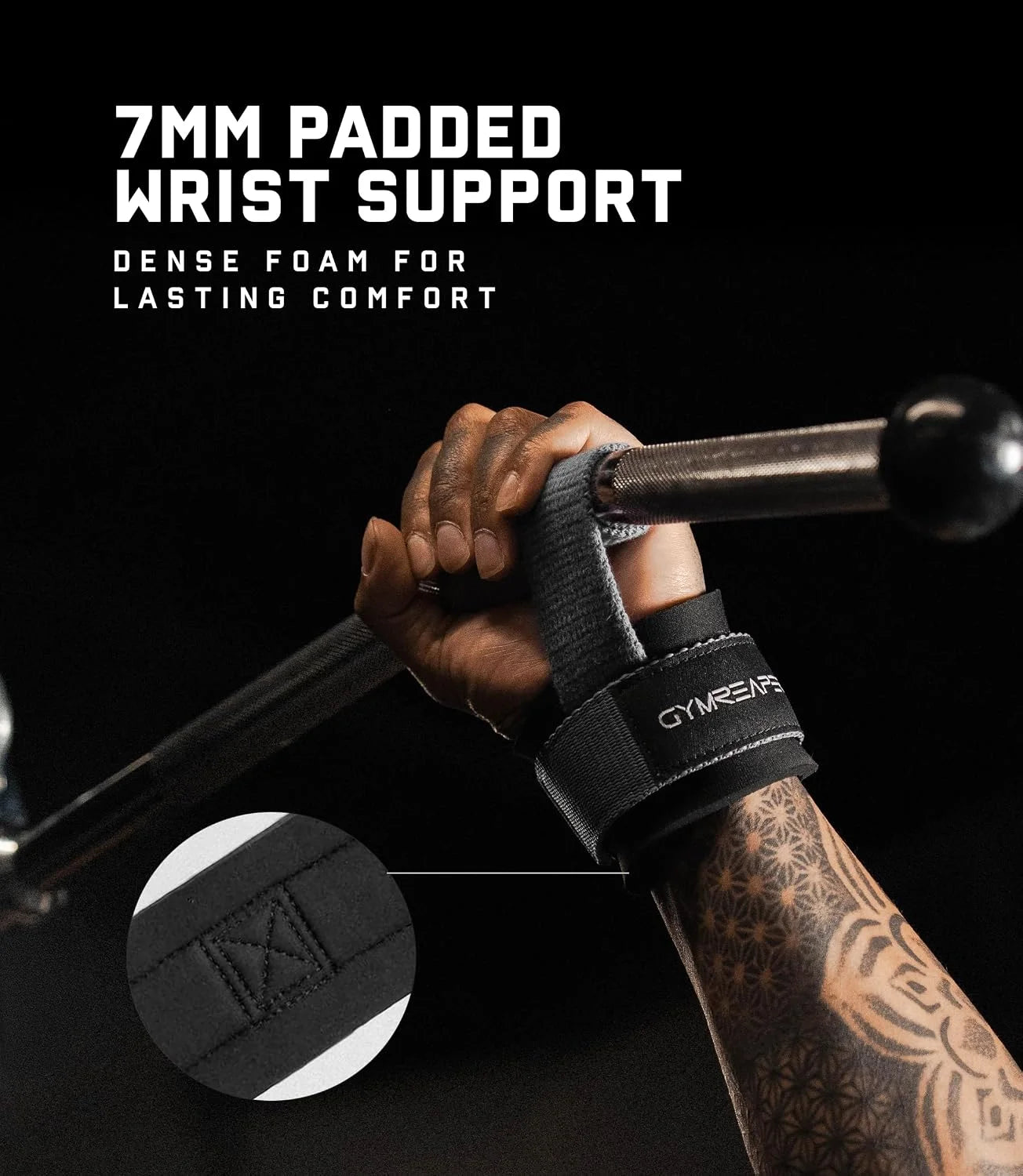 Gymreapers Weight Lifting Straps With Dowel - Wrist Straps for Weightlifting - Workout Deadlift Wrist Weights - Reinforced Stitching & Padded Fit Gym Accessories for Strength & Gym Hand Grip