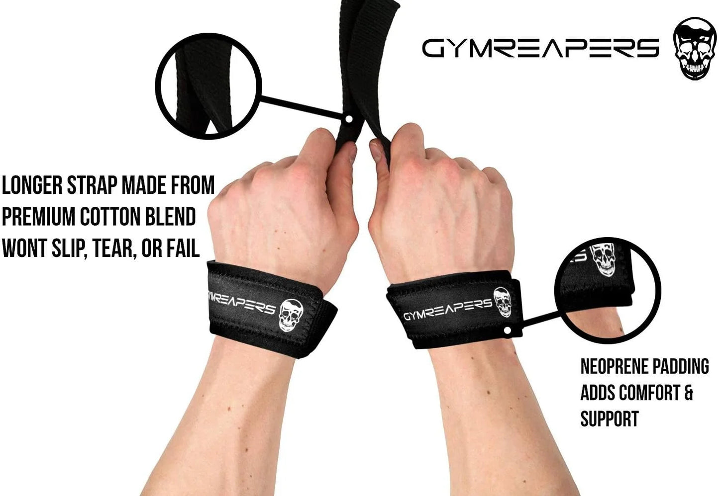 Gymreapers Lifting Wrist Straps for Weightlifting, Bodybuilding, Powerlifting, Strength Training, & Deadlifts - Padded Neoprene with 18" Cotton