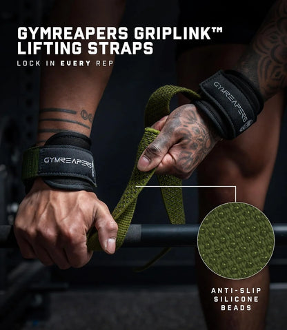 Gymreapers GripLink Lifting Straps – Heavy Duty D-Ring Weight Lifting Wrist Straps with Anti-Slip Silicone Grip Beads, Adjustable Support for Deadlifts, Powerlifting, Cable Machines & Gym Training