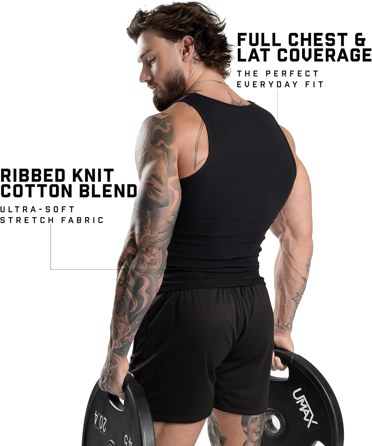 Gymreapers Mens Tank Tops Ribbed Sleeveless Undershirts - Cotton Fit Compression Tank for Gym, Workout & Training - Pack of 3