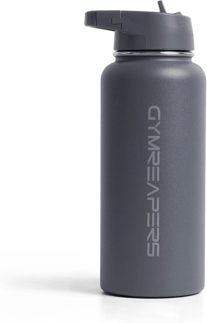 Gymreapers Insulated Water Bottle with Straw - 32 OZ Stainless Steel Water Bottles - BPA Free Metal Double Wall Vacuum Cold Hot Leakfree Flask Jug For Travel, Sports, Gym, School & Workout