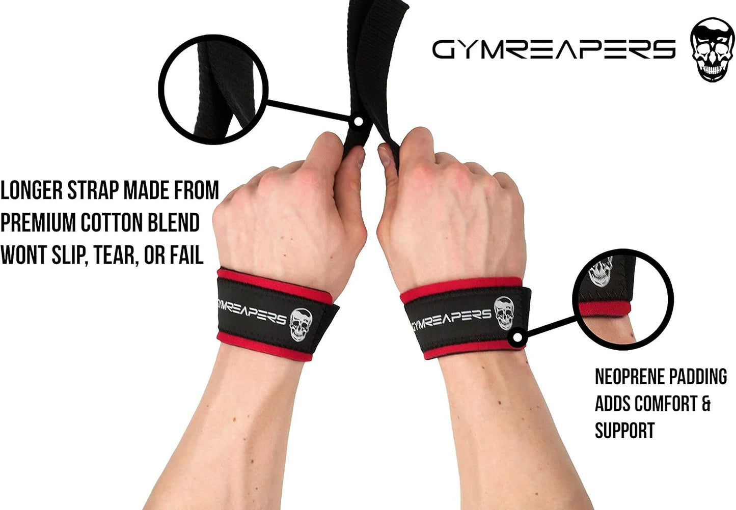 Gymreapers Lifting Wrist Straps for Weightlifting, Bodybuilding, Powerlifting, Strength Training, & Deadlifts - Padded Neoprene with 18" Cotton