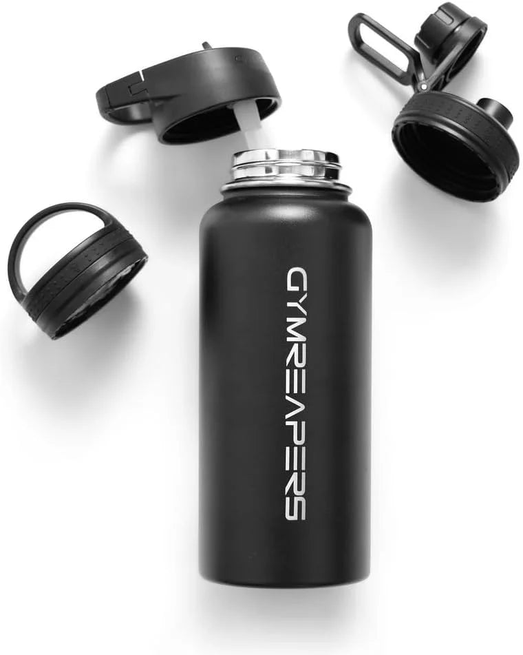 Gymreapers Insulated Water Bottle with Straw - 32 OZ Stainless Steel Water Bottles - BPA Free Metal Double Wall Vacuum Cold Hot Leakfree Flask Jug For Travel, Sports, Gym, School & Workout
