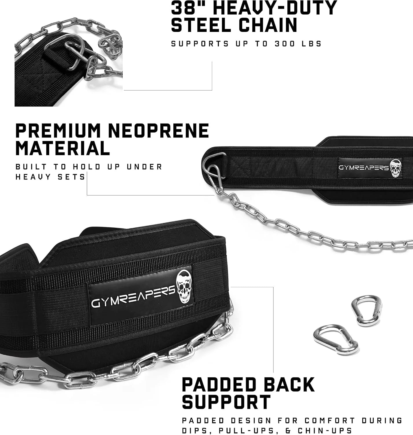 Gymreapers Dip Belt With Chain For Weightlifting, Pull Ups, Dips - Heavy Duty Steel Chain For Added Weight Training