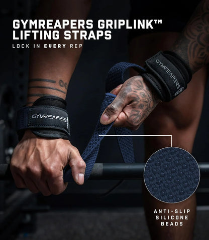 Gymreapers GripLink Lifting Straps – Heavy Duty D-Ring Weight Lifting Wrist Straps with Anti-Slip Silicone Grip Beads, Adjustable Support for Deadlifts, Powerlifting, Cable Machines & Gym Training
