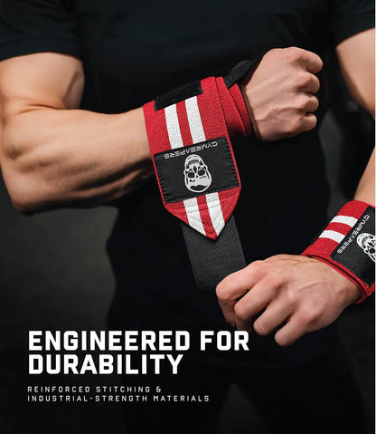 Gymreapers Weightlifting Wrist Wraps (IPF Approved) Professional Quality Wrist Support with Heavy Duty Thumb Loop - Best Wrap for Powerlifting Competition, Strength Training, Bodybuilding