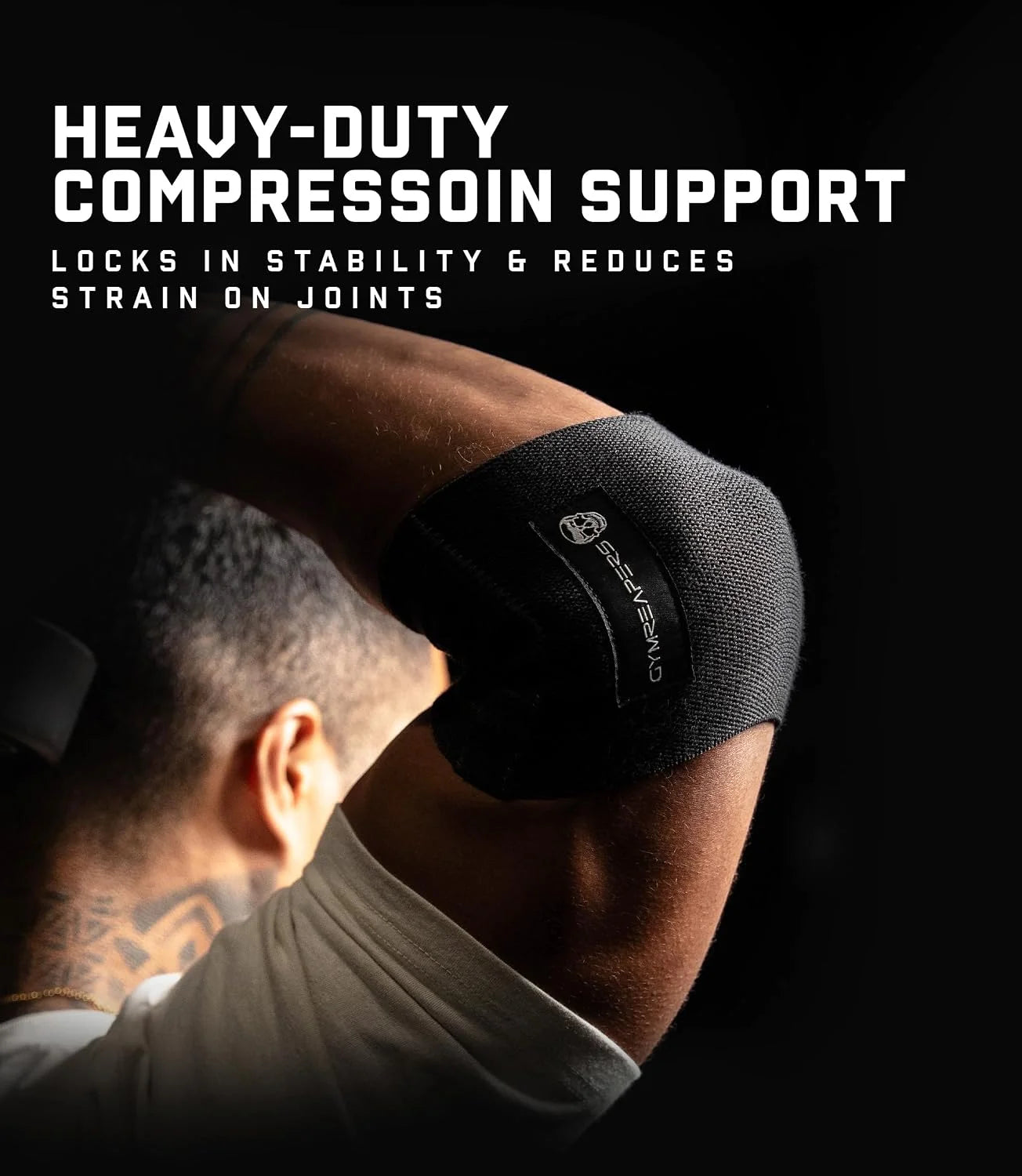 Gymreapers Elbow Compression Cuff for Weightlifting, Powerlifting – Support & Relief for Tendonitis, Stability, Tennis Elbow, Strength Training & Injury Recovery (Black, 9")