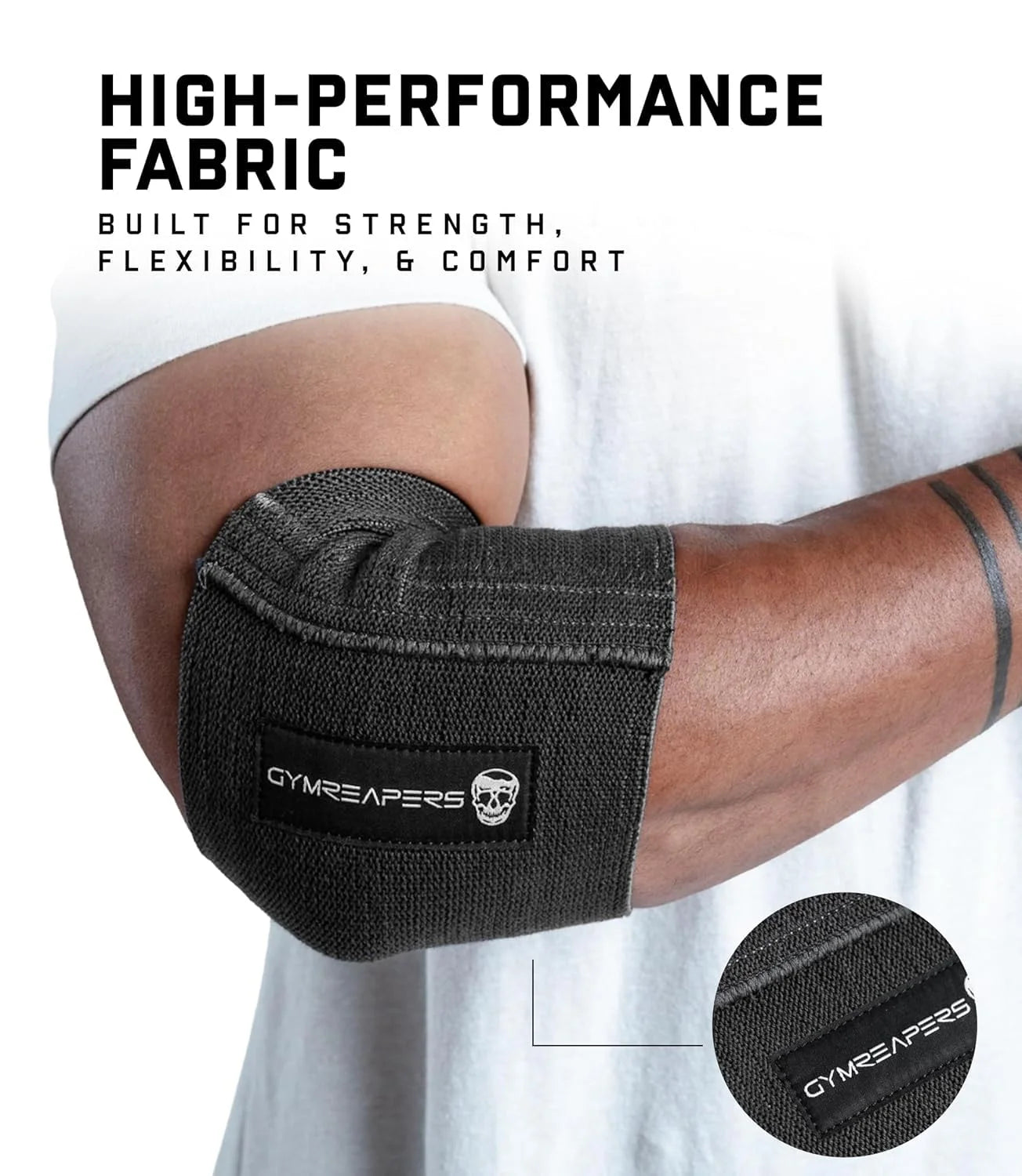 Gymreapers Elbow Compression Cuff for Weightlifting, Powerlifting – Support & Relief for Tendonitis, Stability, Tennis Elbow, Strength Training & Injury Recovery (Black, 9")