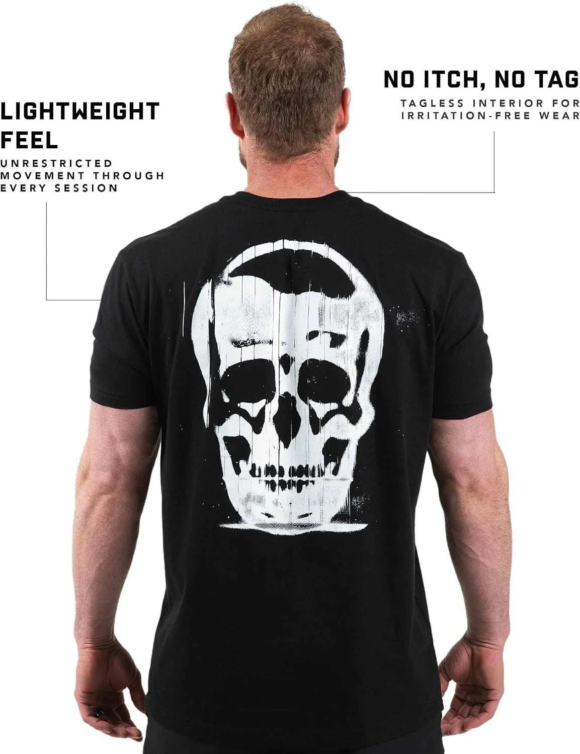 Gymreapers Skull Moisture Wicking T-Shirts for Men - Short Sleeve Workout Gym Shirts - Running Athletic Tees & Dry Fit Tshirt